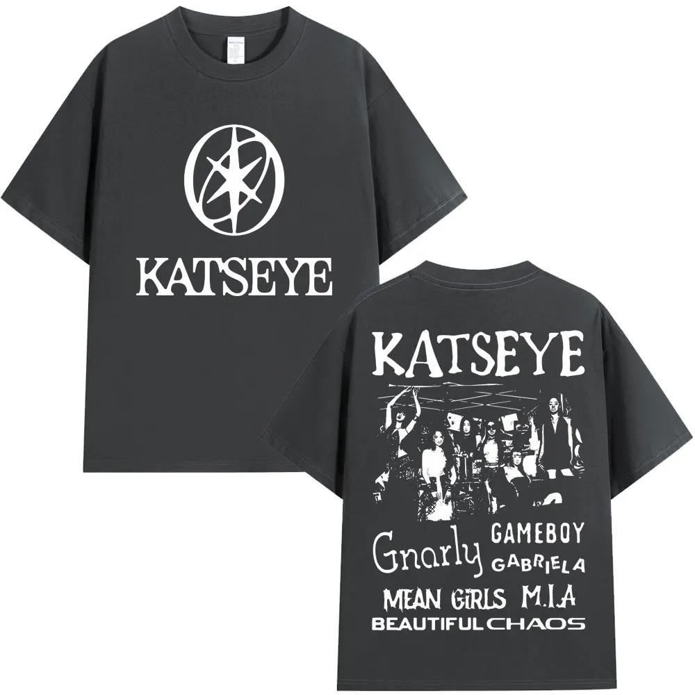 Оверсайз K-pop Футболки с принтом Katseye Мужские Уличная одежда Хип-хоп Мода Мужские Популярные Футболки Хлопок Оверсайз Футболки Уличная одежда