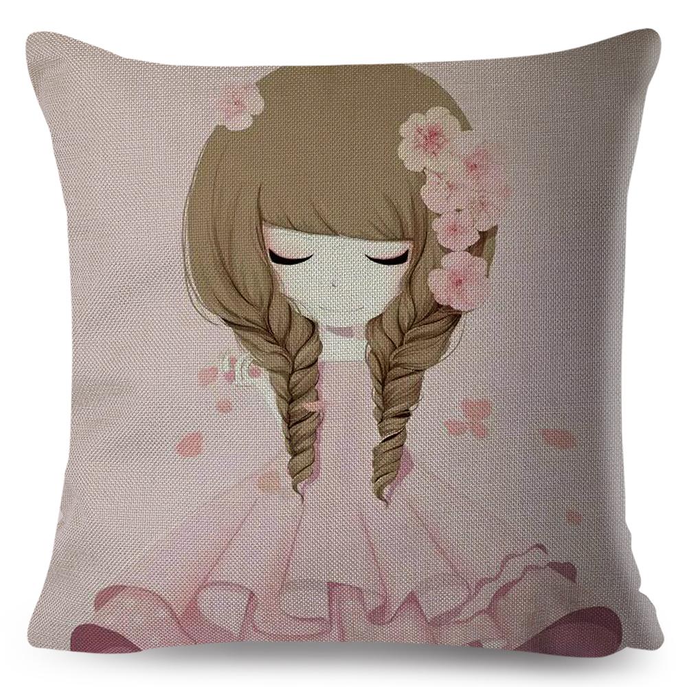 Dreamy Scene Illustrated Cushion Cover Umbrella Flower Soft Background Art Print Soft Square Pillow Modern Home Decor xcm