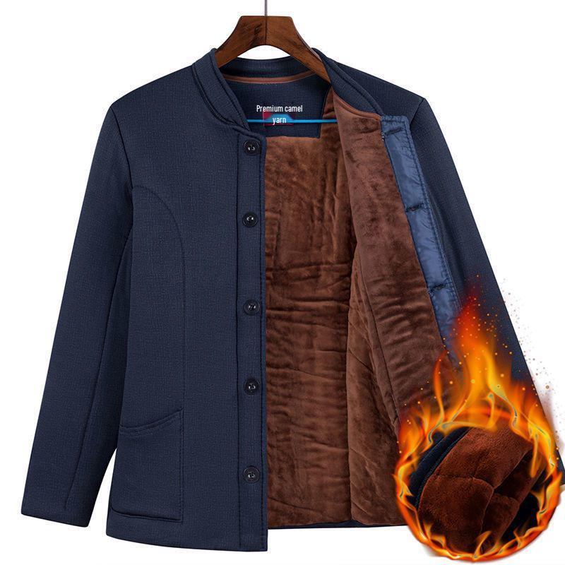 Мужской теплый зимний комплект: Хлопковый утепленный костюм (куртка и брюки) для пожилых – с флисовой подкладкой, верблюжий пух, идеально для папы или дедушки.