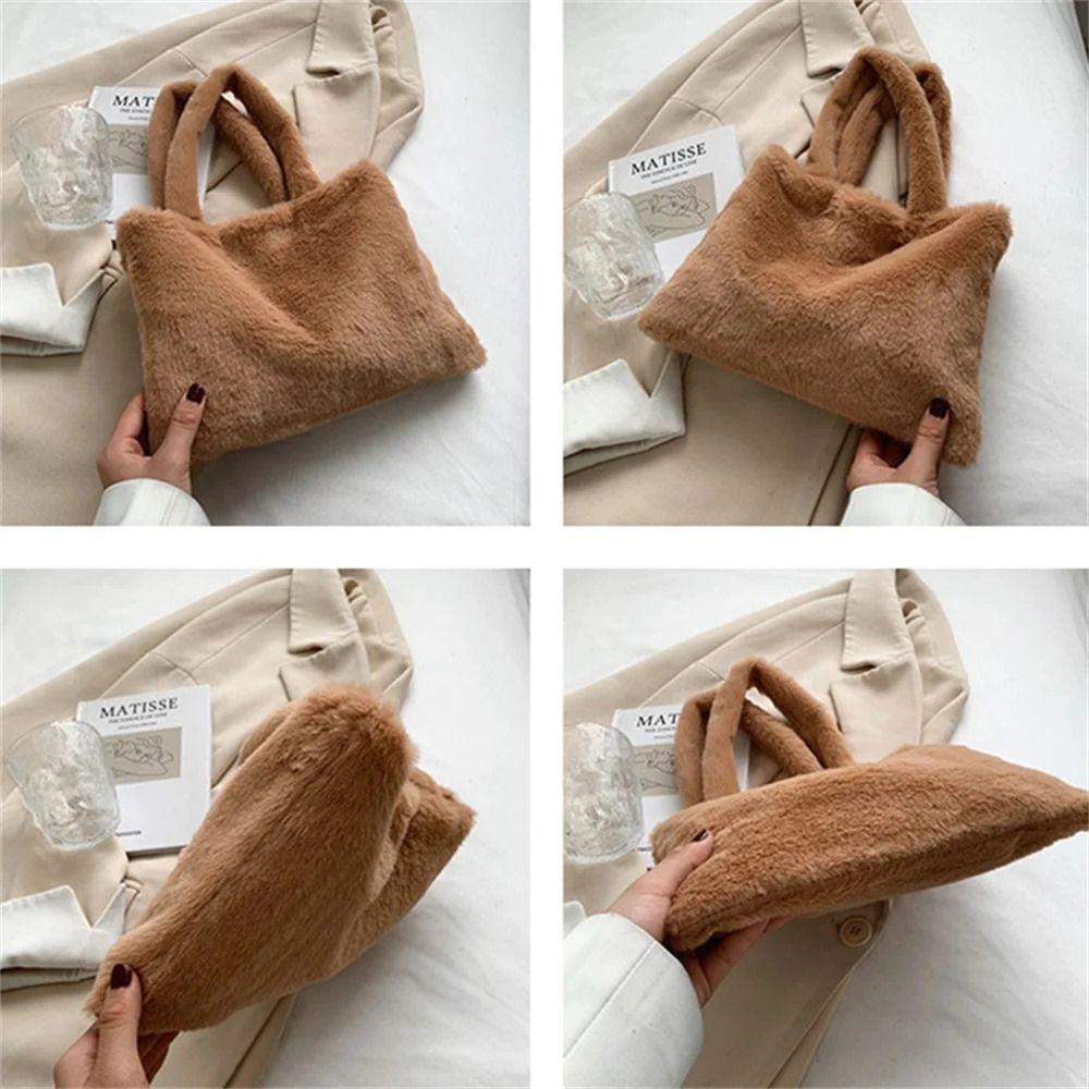 Plush Shoulder Bag Cute Hand Bag Versatile Tote Bag  Female