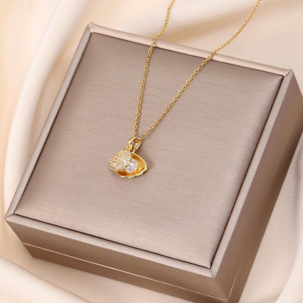 Шикарное не тускнеющее колье из титановой стали для женщин с уникальным дизайном и сверкающей медной подвеской