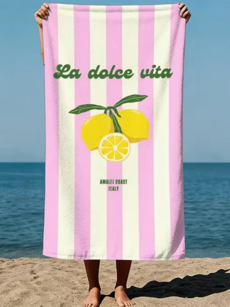 Летний Бохо Стиль Лимоны Dolce Vita Текст Побережье Амальфи Италия Художественный Стиль Пляжное Полотенце Бассейн Микрофибра Быстросохнущее Без Песка