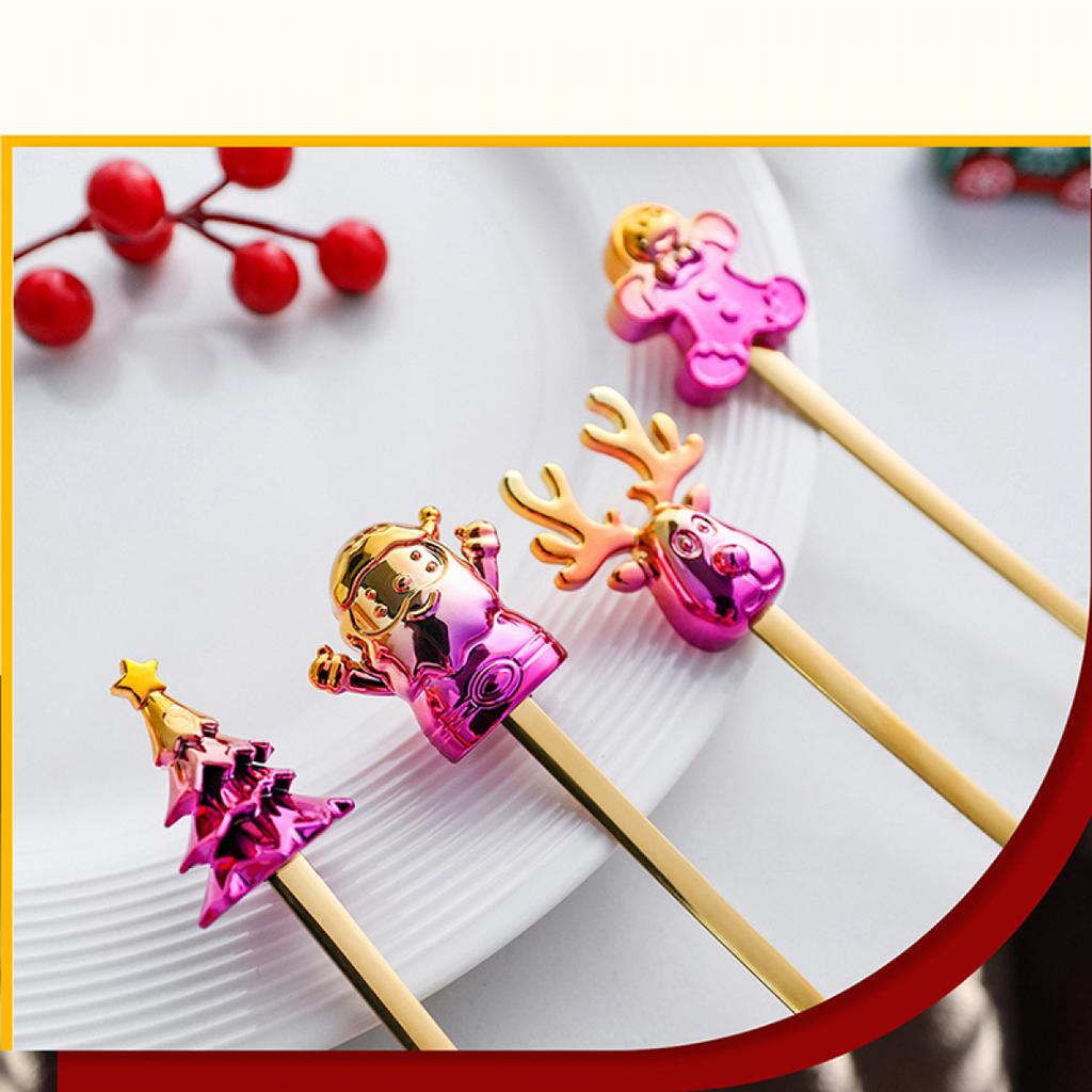 Рождественский набор из 2/4/6 вилок и ложек из нержавеющей стали, креативная посуда, подарочный набор вилок и ложек для кофе, чая, десерта