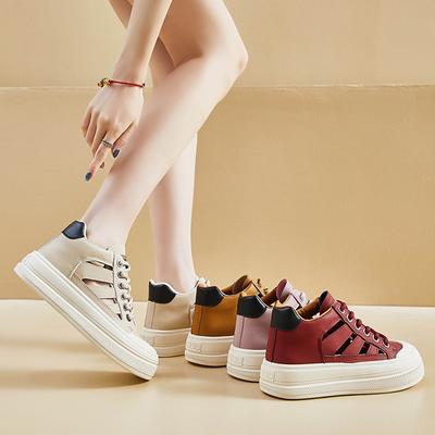 Женские летние ботильоны, повседневные высокие кроссовки на платформе, дышащая прогулочная обувь из искусственной кожи с вырезом для женщин, нескользящая спортивная теннисная обувь на шнуровке