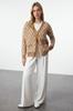 Women's Fashion Stylish Cardigan Beige Soft Textured Glittery Knitwear Cardigan