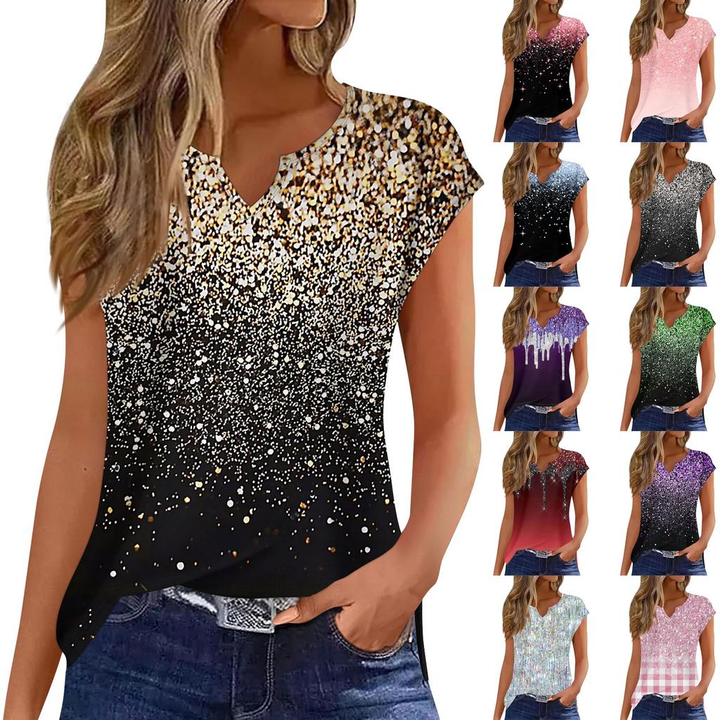 Women's V Neck T Shirts Sleeveless Tops Fashion Casual Printed Tees