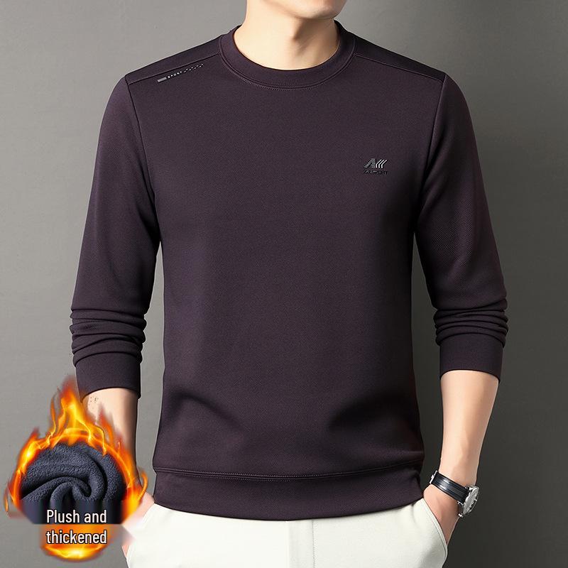 2025 Men's Fleece-Lined Casual Round Neck Warm Sweatshirt Long Sleeve T-shirt Winter Collection