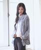 THE GREEN LAB Lovely Collar Check Frill Long Top [Blue]