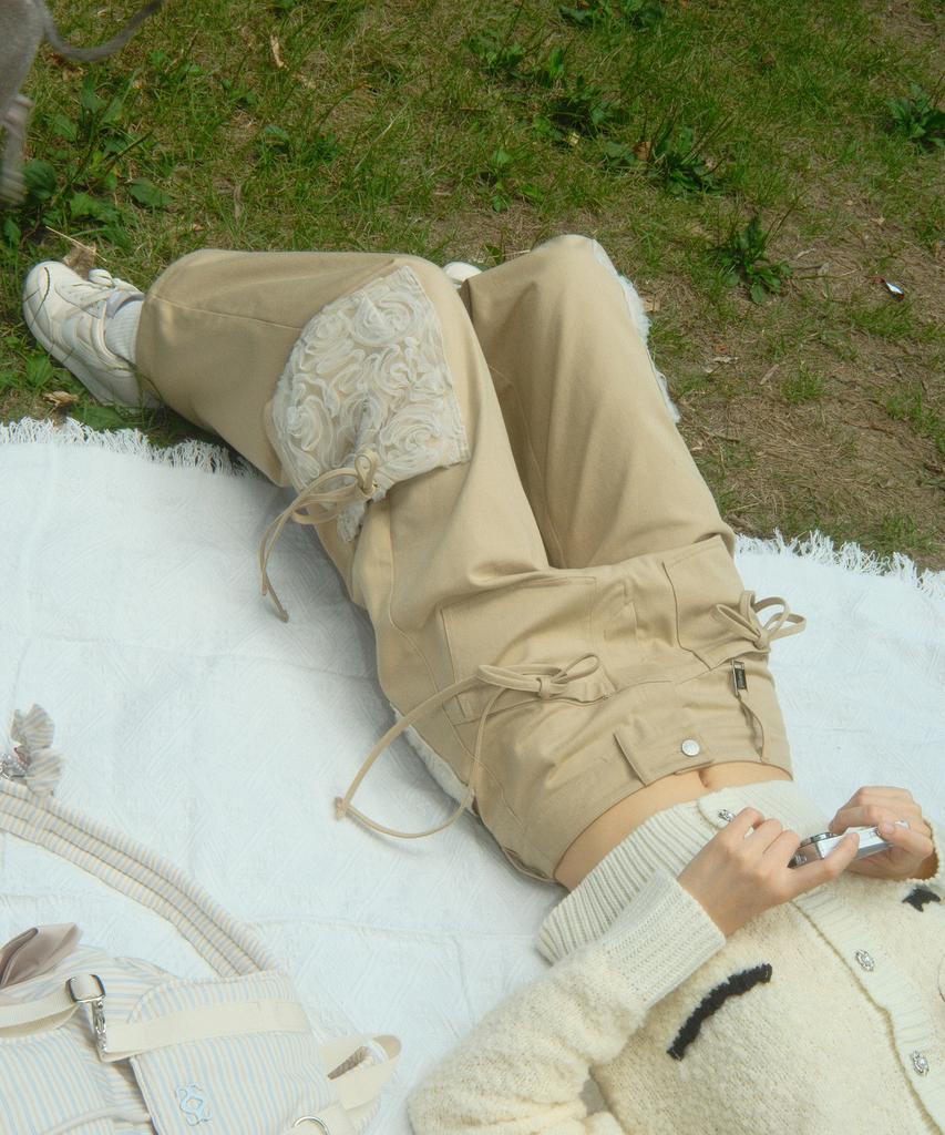 SIWL107 Ribbon Cotton Pants (Beige)