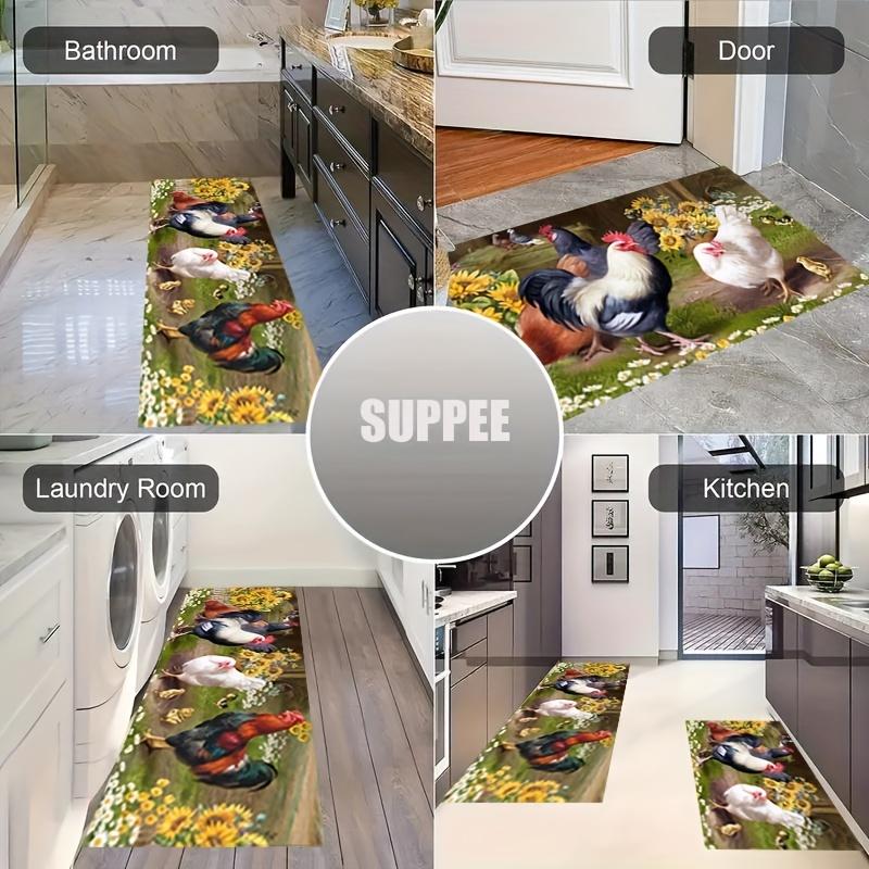 Мягкий кухонный коврик с изображением петуха и подсолнуха, кухонный коврик против усталости, набор водонепроницаемых нескользящих ковриков, коврик для бегуна, прикроватный коврик, впитывающий ковер для кухни
