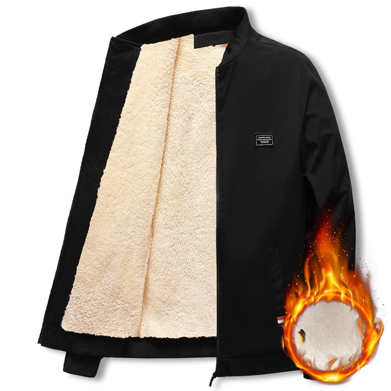 Осень-зима мужские толстые флисовые куртки однотонные модные повседневные пальто классические воротник-стойка уличные сохраняющие тепло пальто