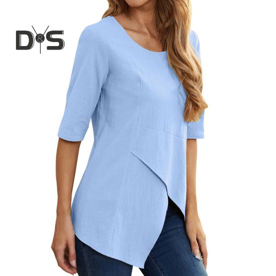 Женские топы с круглым вырезом, коротким рукавом, неровным подолом, свободный крой, однотонная повседневная футболка, повседневная одежда