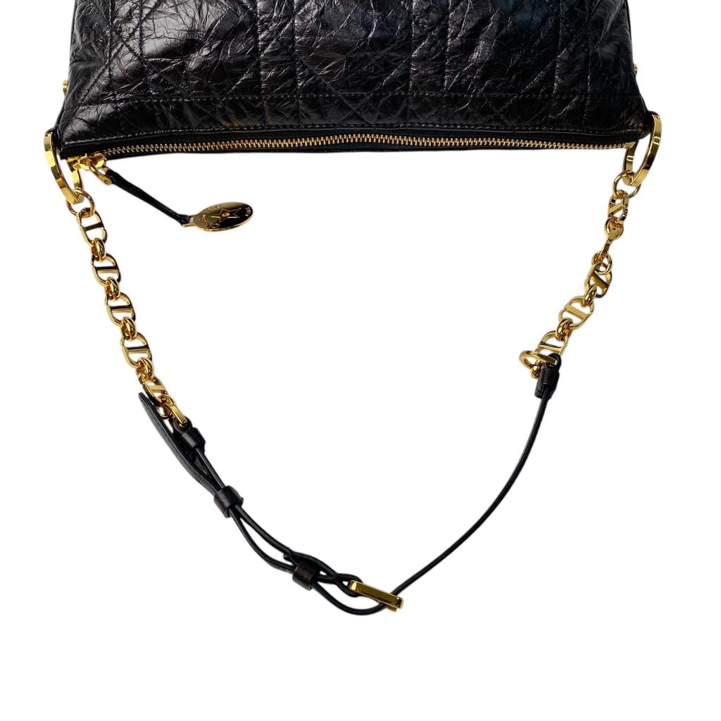 Подержанная женская сумка через плечо Christian Dior из черной кожи