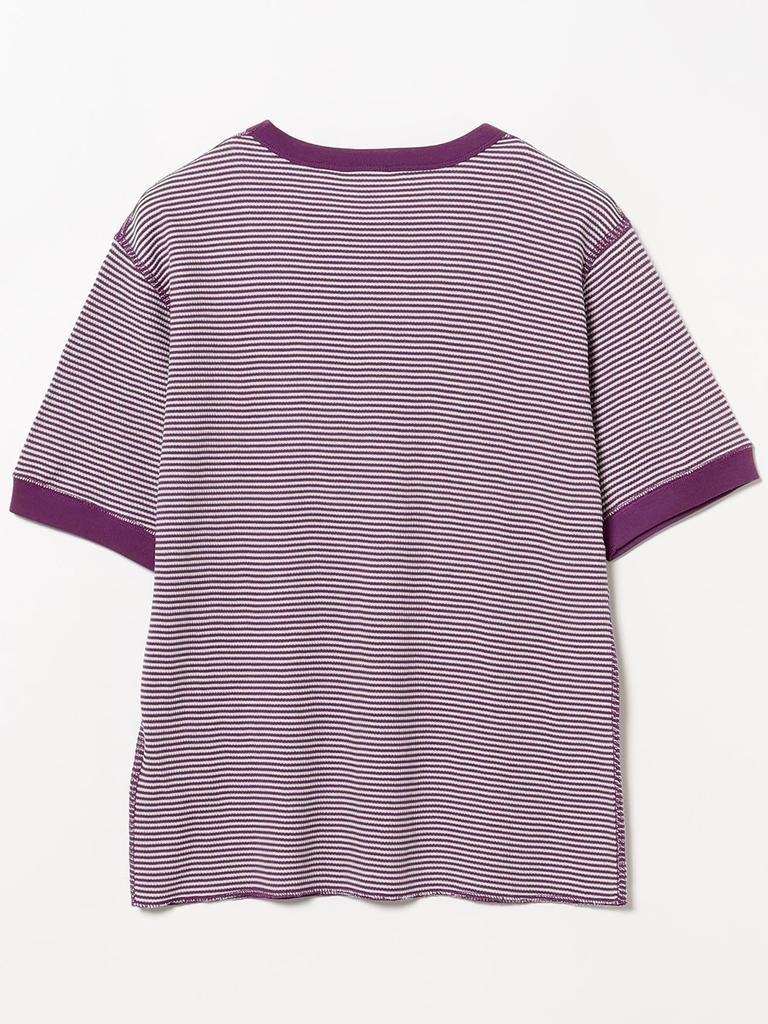 Beams Boy S/S TEE [Special Order] Healthknit Waffle Striped T-Shirt, Women's, Purple/Off-White