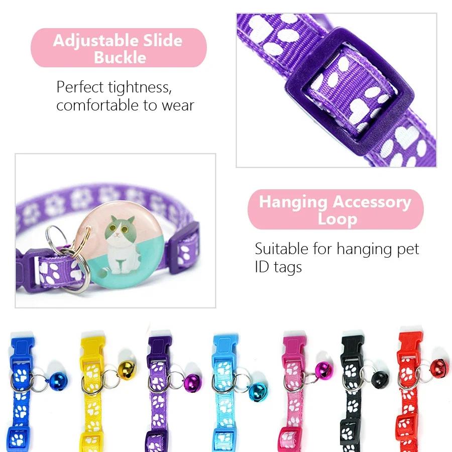 Adjustable Footprint Pet Collar Cute Soft Neck Collar for Puppy Small Dog Kitten Cat with Bell Daily Wear 1/5 Pcs