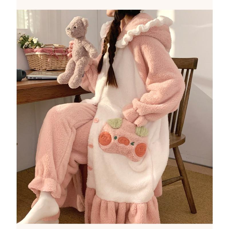 Милый комбинезон с капюшоном и животными, пушистый пижамный комплект, женский зимний фланелевый комбинезон, халат, ночная рубашка, розовая ночная рубашка с героями мультфильмов, домашняя одежда, подарок для пары