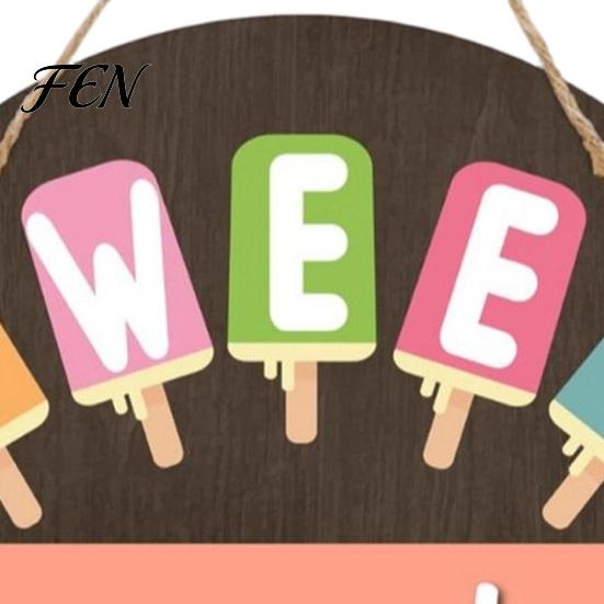 Summer Beach Welcome Sign Hello Door Sign, Ice Pop Flip Flop Hanger, Front Plaque Farmhouse Hanging Wooden Wreath for Home Porch Decor