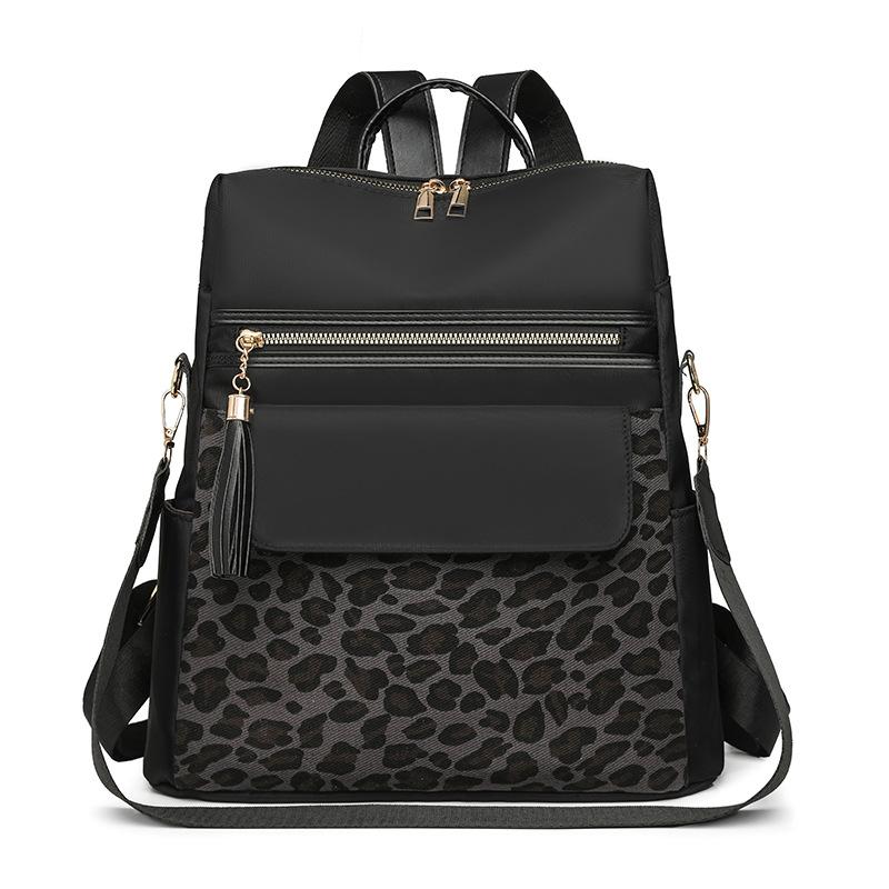 Vintage Leopard Print Backpack Women's Multi-functional Shoulder Bag Large Capacity Leopard Print Student Schoolbag