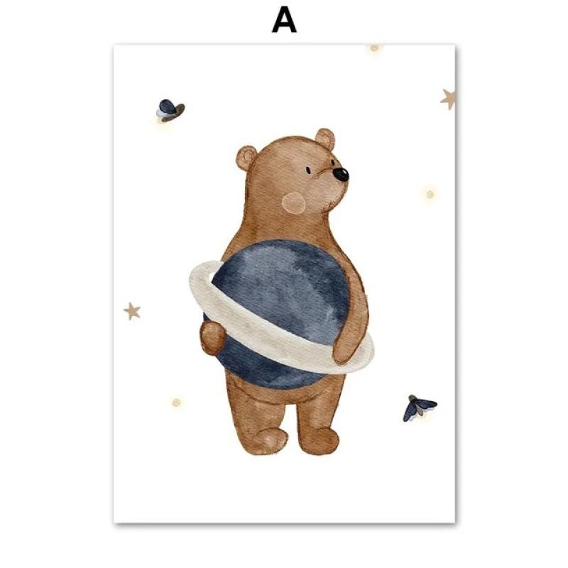 1 шт. Настенный декор, бурый медведь, настенное искусство, холст, живопись, гостиная, интерьер, картины, детская спальня, лиса, белка, милые животные, без рамки