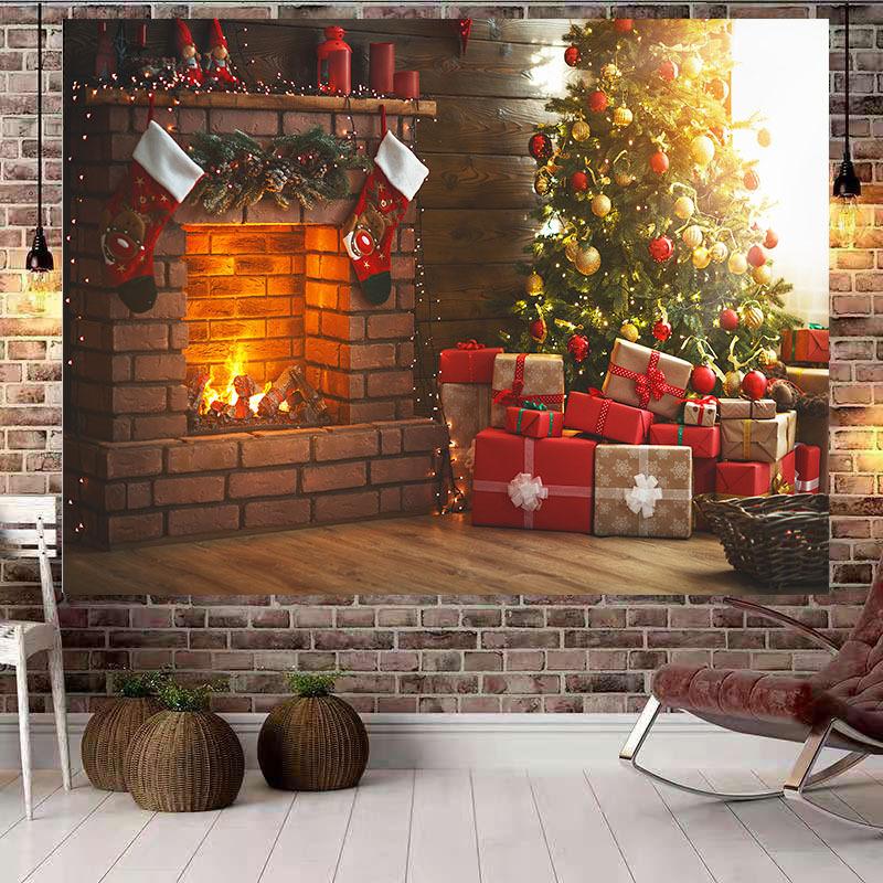 Рождественская елка, гобелен, Рождественский подарок, камин, снежинки, Санта-Клаус, зимнее украшение для фермерского дома, кухонное настенное одеяло