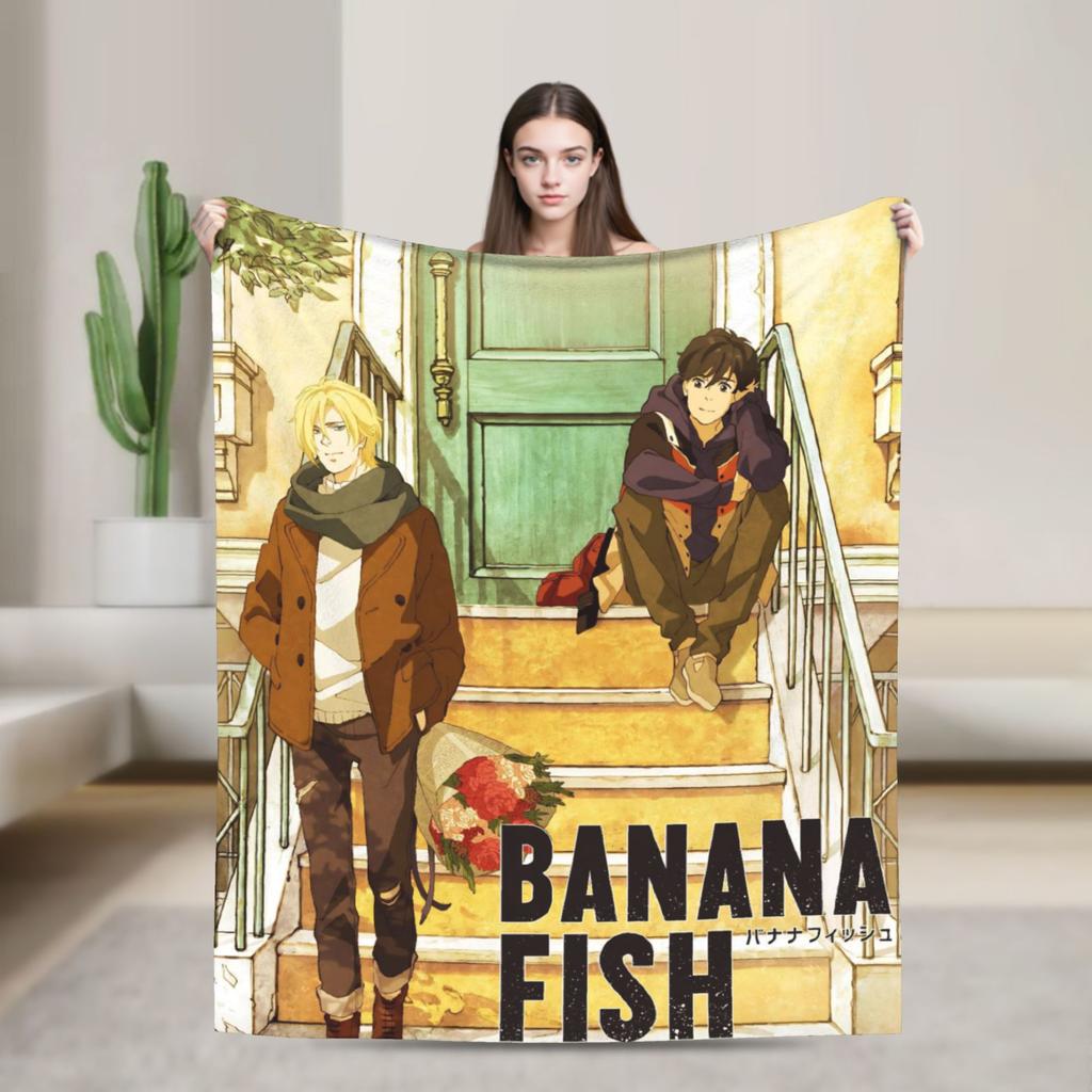 Banana Fish Anime Throw Blanket for Couch  Soft Fuzzy Plush Blanket 50x60 Inch Multiple Sizes Bedspreads for All Seasons