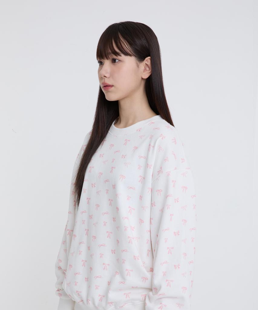 ESCAPEFROM Pink Ribbon Full Print Sweatshirt Ivory