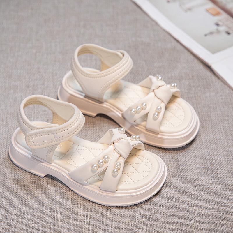 Сандалии для маленьких девочек с крестиком, детские сандалии принцессы с жемчугом, нескользящие, модные детские летние пляжные туфли, все размеры 26-37
