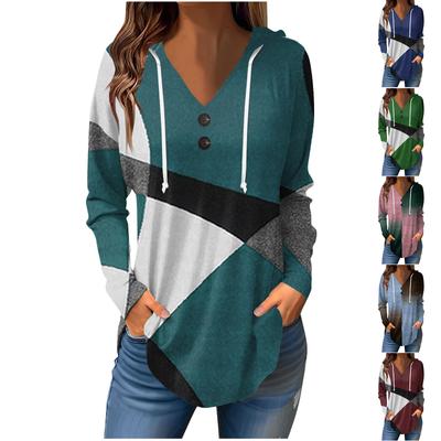 Женские повседневные модные однотонные толстовки с капюшоном на пуговицах и длинными рукавами с V-образным вырезом
