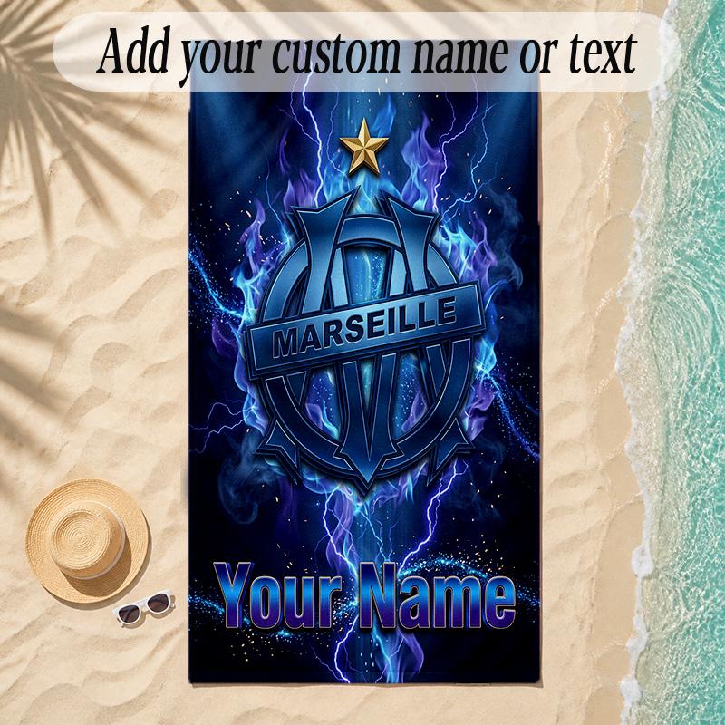 Beach TowelOlympique Marseille FC Custom Name Text Personalized Soft Towel for Beach Pool Indoor Home Decor Gift