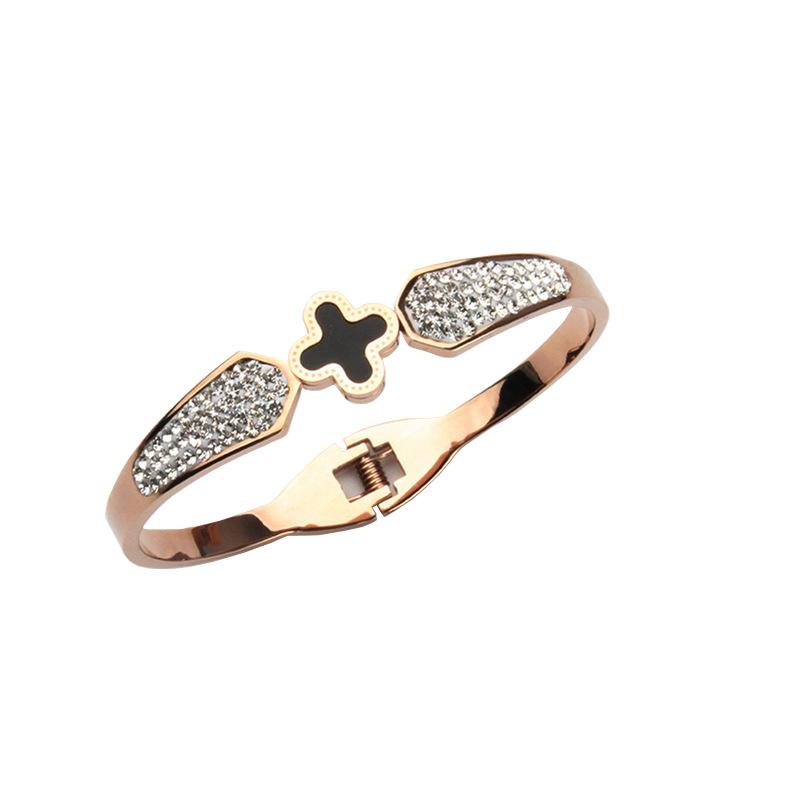 Женский браслет из розового золота с клевером, модный браслет из титановой стали со звездным небом и инкрустированным бриллиантами