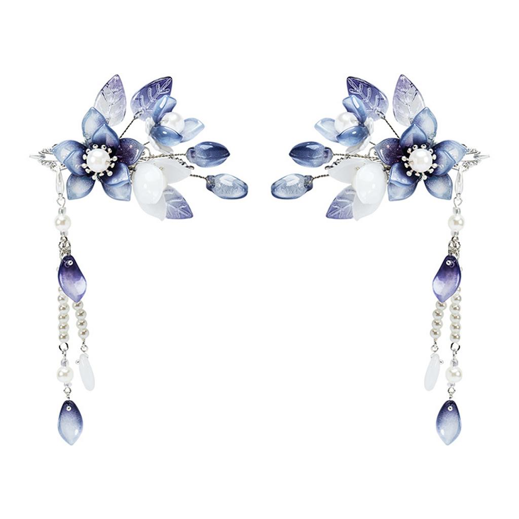 2 шт. Китайский стиль кисточка заколки для волос пружина фея цветок заколка для волос для женщин девушек элегантная жемчужная стеклянная заколка для волос аксессуары для волос