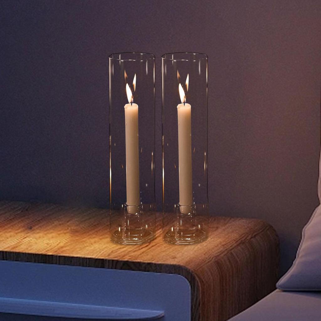 2 Pieces Tall Candle Holder Cylinder Glass Flower Vase Versatile Windproof Column