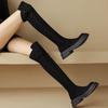 Flock Autumn Winter Shoes Med Heels Flat Platform Size 42 Over-the-knee Boots Slip On Elastic Thigh High Boots