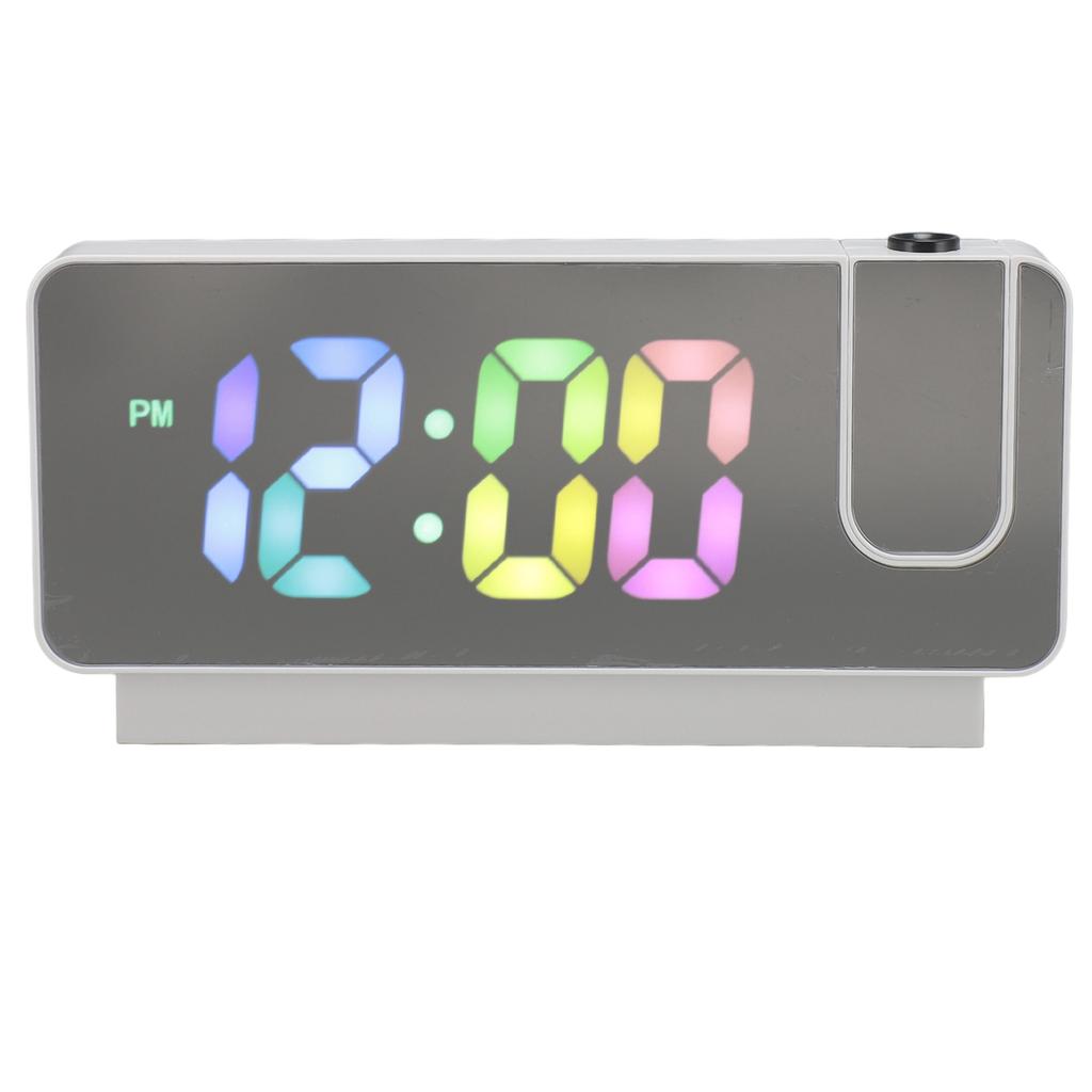 Projection Alarm Clock Adjustable Brightness Colorful Number Rechargeable 12H 24H Snooze LED Mirror
