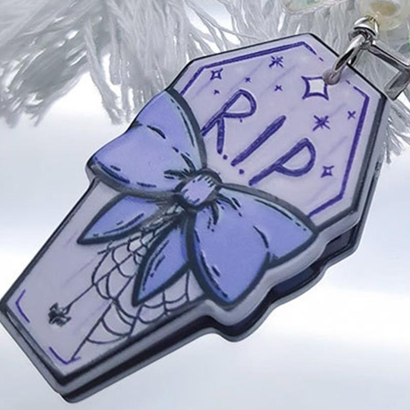 Bowknot Purple Coffin Hanging Pendant Sweet Phone Strap Bag Decoration Portable Hanging Lanyard Gift for Girls Women