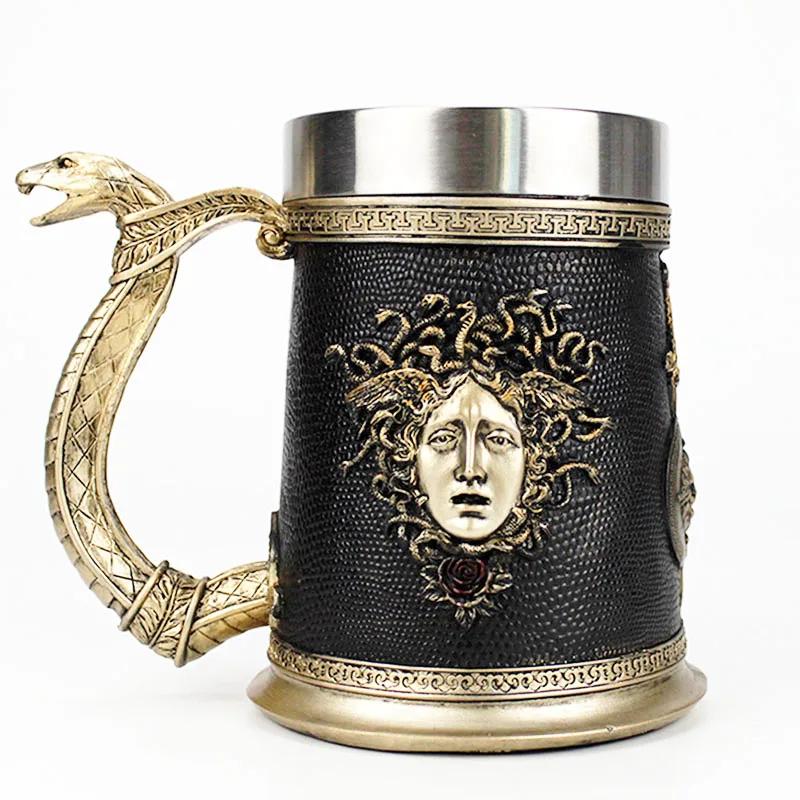 600ML Viking Mug Collection 304 Stainless Steel Insert Resin Beer Danegeld Tankard Coffee Beer Mugs Cup Halloween Friends Gift