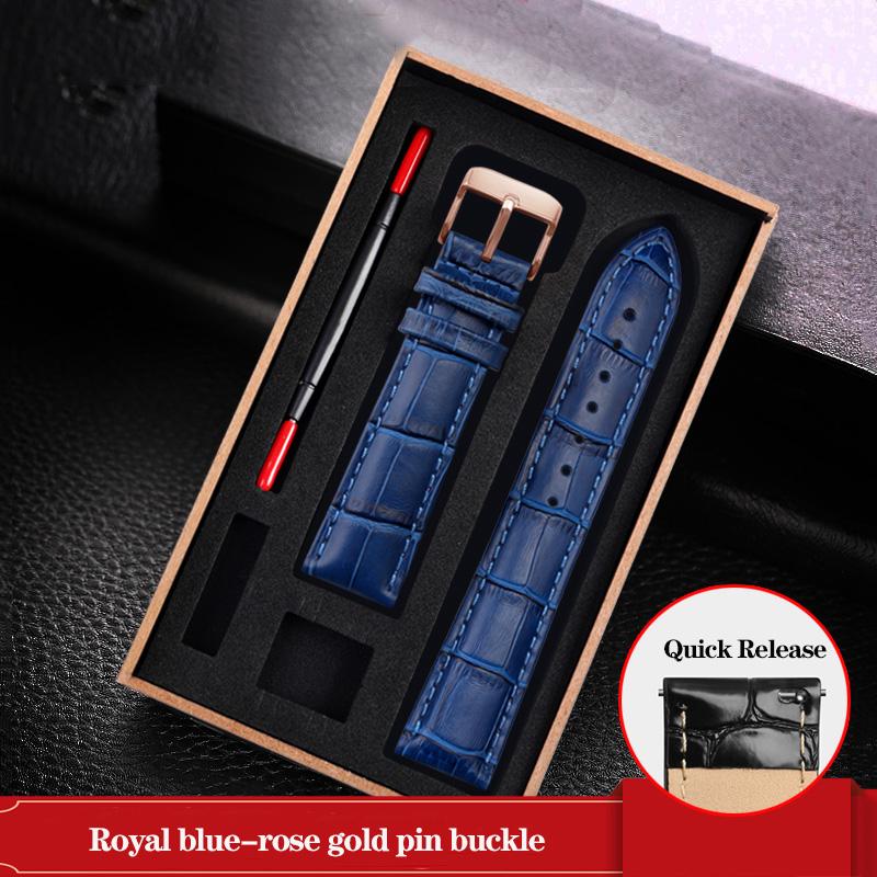 Watchband Blue Black Cowhide Leather Strap Butterfly Buckle Fits All Brands Of Watches Men Women 121415161819202223mm