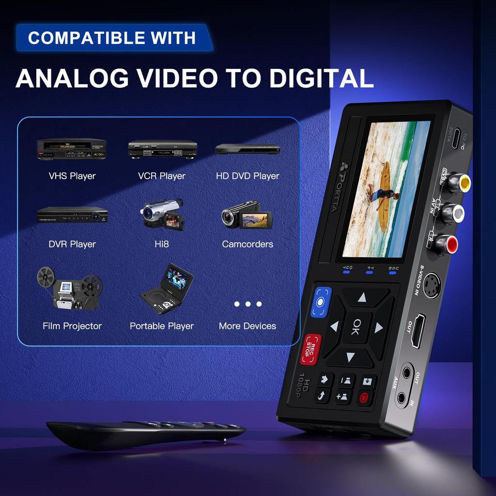 Portta Video Capture VHS Data Converter Видео Видео Цифровая машина Цифровое хранилище Видеокассета Кассета Дубляж Мини-издание Видеомагнитофон VHS Кассета AV