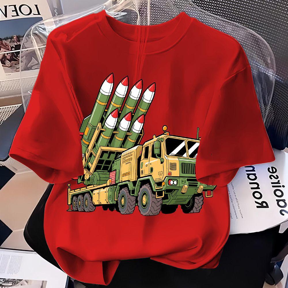 Boy's Loose Anti-aircraft Missile Launch Vehicle Jacket for Summer Children's Casual Short-sleeved Pure Cotton T-shirt