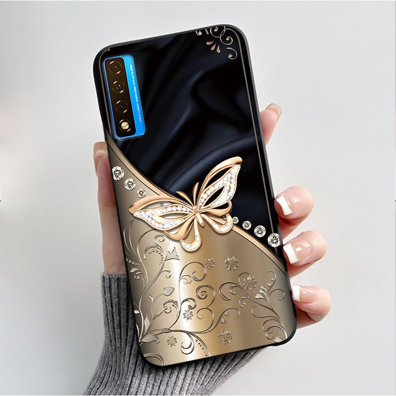 Printing Pattern Case For TCL 20 5G / 20S / 20L / 20L+ Soft Silicone Black Shell Cover Cute Flower Cartoon Casing
