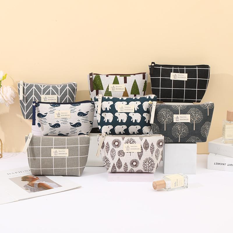 Холщовые косметички на молнии, мультяшные, студенческий пенал, кошелек для монет, женская ручная переносная сумка для хранения косметики, дорожный органайзер