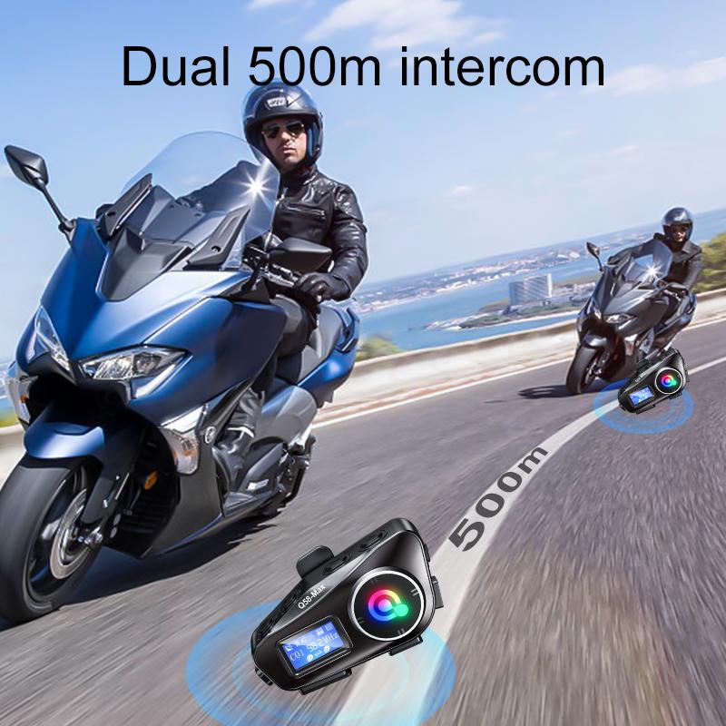 Q58-Max Мотоциклетный интерком-гарнитура для шлема BT5.3 500M Intercomunicador Moto FM-радио Music Share Наушники с ЖК-дисплеем для 2 гонщиков 2024 Новинка
