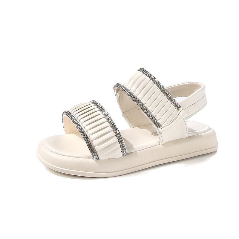 Kids Sandals Fashion Versatile Girls Princess Shoes Open Toes Pleated Sweet 2025 Summer Children Beach Shoes Casual Soft Sole