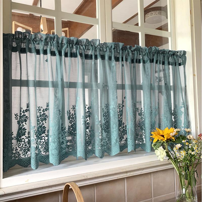 Короткая штора с цветочным принтом, оконные шторы с кружевом, полупрозрачная тюлевая штора, декоративная штора для гостиной, спальни, дверного окна.