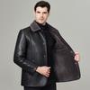 Genuine Leather Jacket for Men with Velvet and Thickened Winter Fur All-in-one Middle-aged and Elderly Dad Button Leather Jacket Lapel Jacket