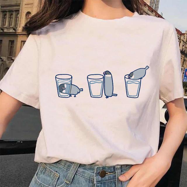 Love Cartoon Parrot Pure Cotton Printed Mens And Womens Fashion Trend Tshirt New Personalized Round Neck Casual Tshirt