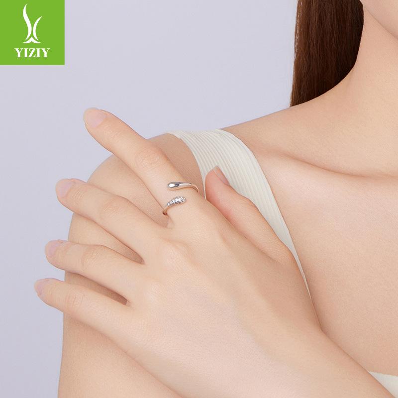 Minimalist S925 Sterling Silver Water Drop Open Ring, Classic Glossy Design Ring Ring
