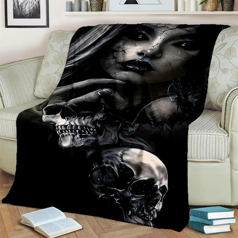 Horror Female Skull Dead Girl Gothic Blanket,Soft Throw Blanket for Home Bedroom Bed Sofa Picnic Travel Office Cover Blanket Kid