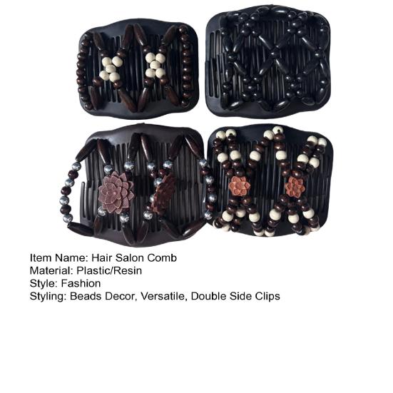 1/4Pcs Women Wooden Beaded Hair Combs Handmade Stretch Double Side Clips Salon Combs Bun Maker Hair Accessories