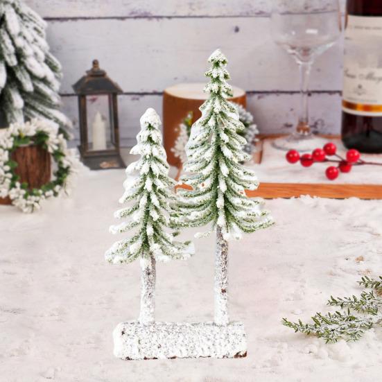 Mini Christmas Tree Artificial Bottle Brush Tree with Wooden Base Small Snow Frost Flocked Pine Tree for Winter Tabletop Home Decor